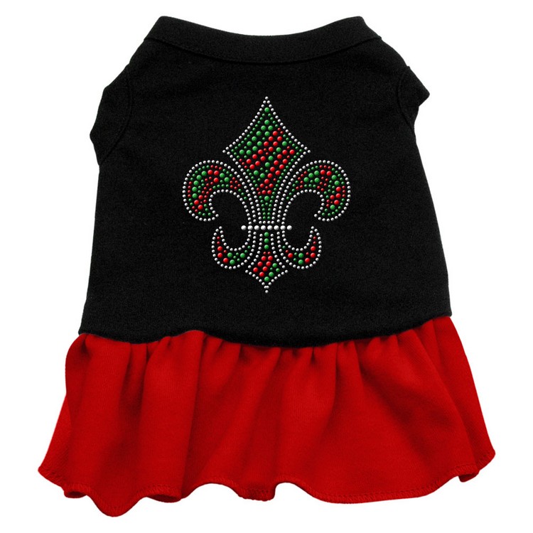 Christmas Fleur De Lis Rhinestone Dress Black with Red XS